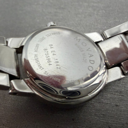 Movado Amorosa Watch Women 24m Black Dial Silver Tone Round 84 E4 1842 NewBat A89
