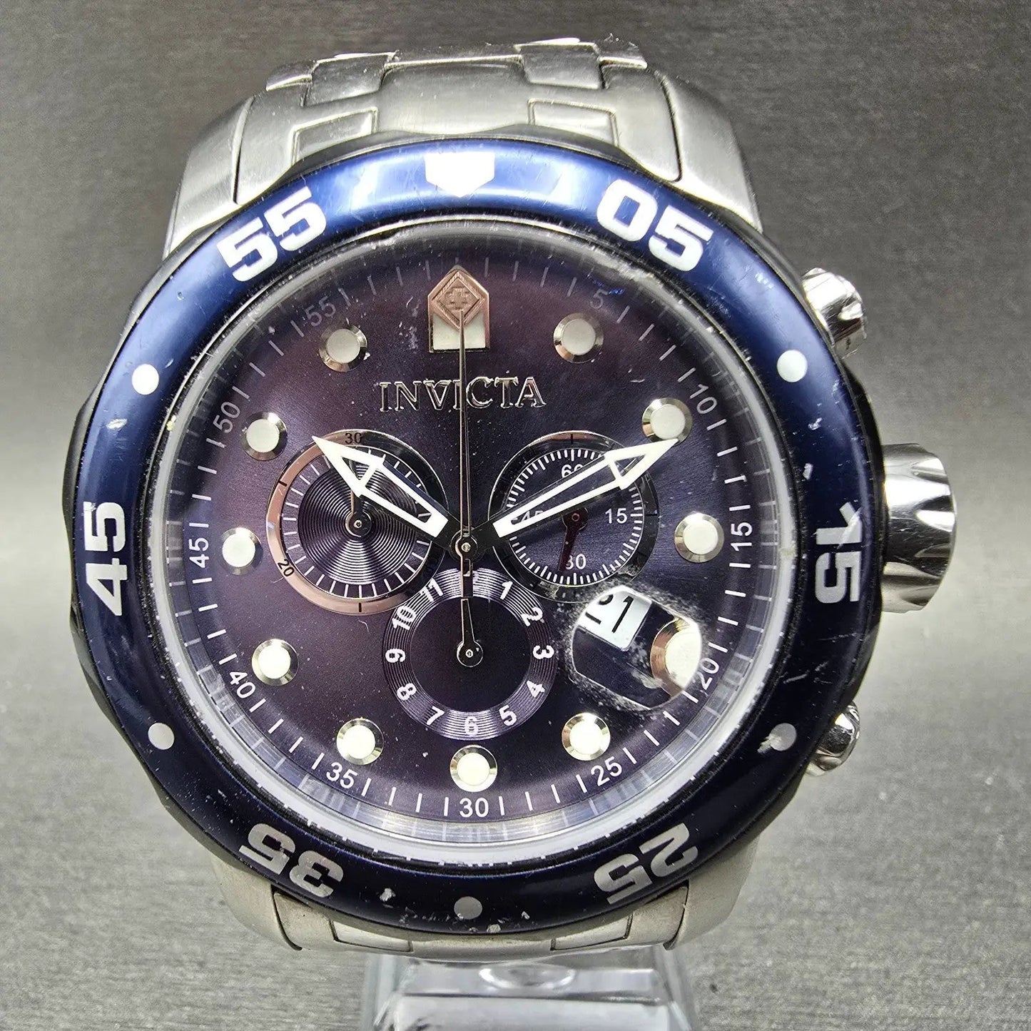invicta Pro Diver Chronograph Watch Men 48mm Blue Dial Silver Tone 80057 New Bat0