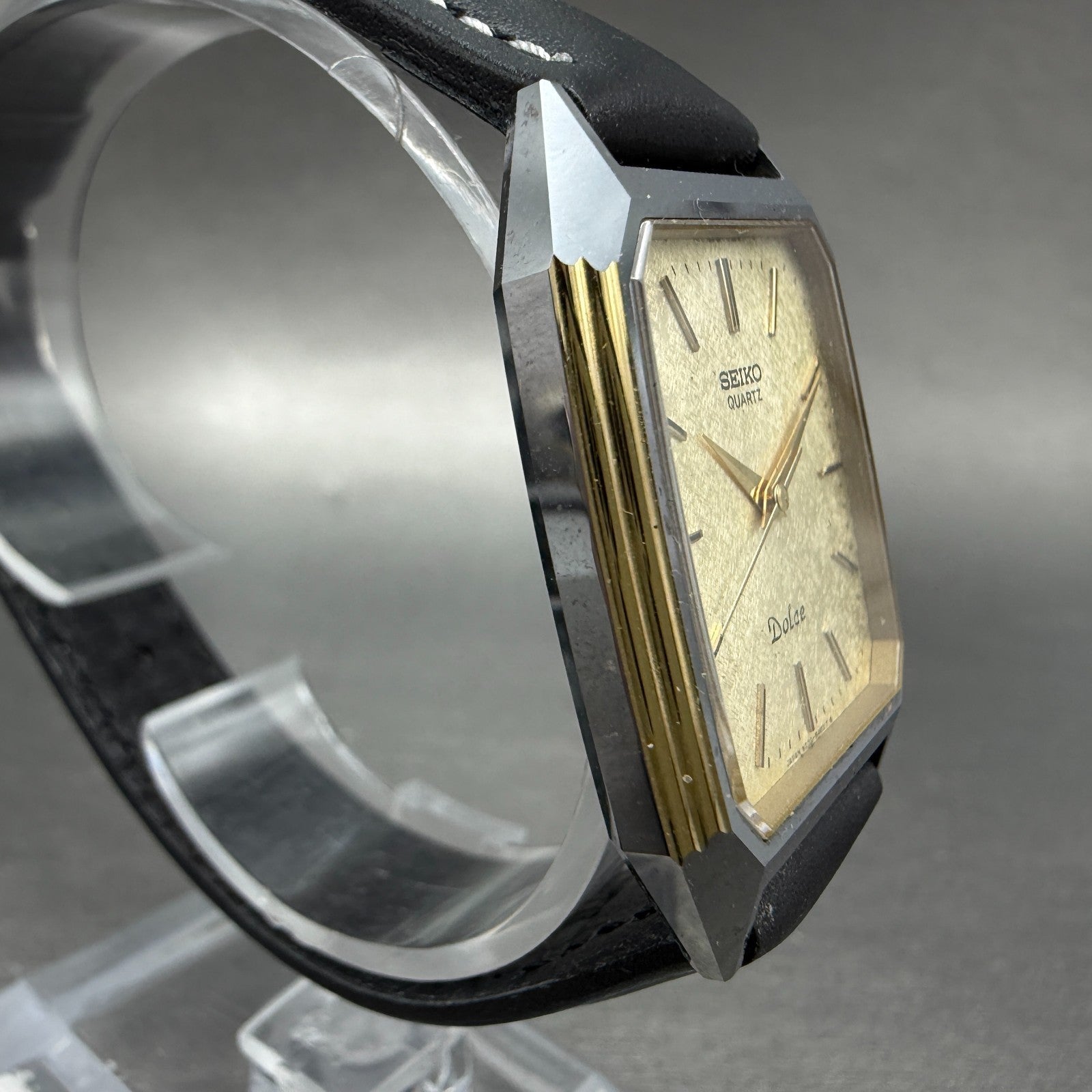 Seiko Dolce Tank Watch Men 28mm Champagne Dial Two Tone 6030-5390 New Battery4