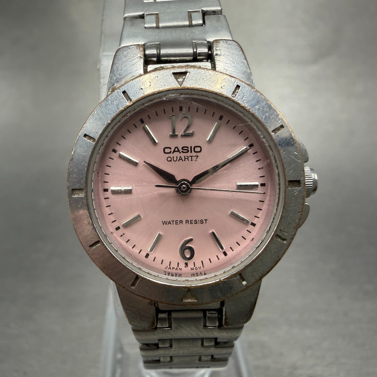 Casio Watch Women 24mm Pink Dial Silver Tone Round LTP-1177 New Battery HT90