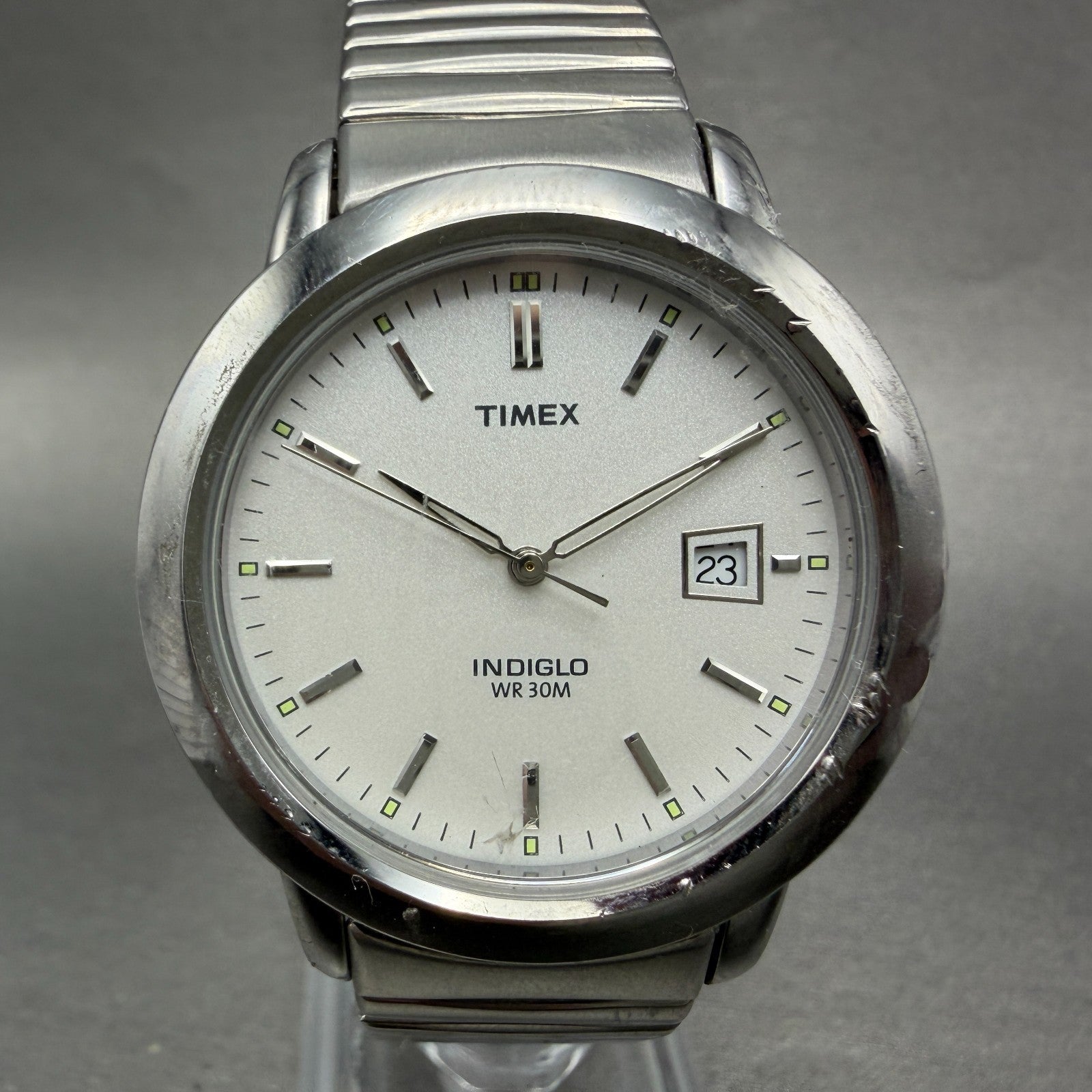 Timex Easy Reader Watch Men 37mm White Dial Silver Tone Date New Battery0
