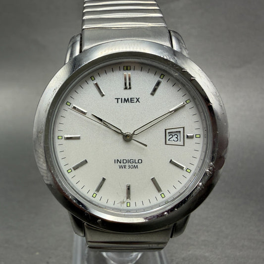 Timex Easy Reader Watch Men 37mm White Dial Silver Tone Date New Battery0
