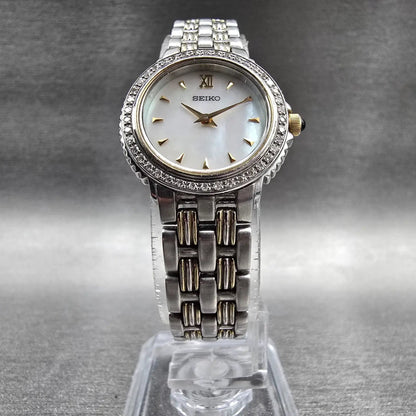 Seiko Watch Women 23mm MOP Dial Silver Diamond Bezel Round 1N00-0KH0 New Battery5