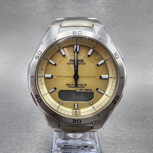 Casio Waveceptor Watch Men Beige Dial Steel Analog Digital Solar WVAM640 PARTS0