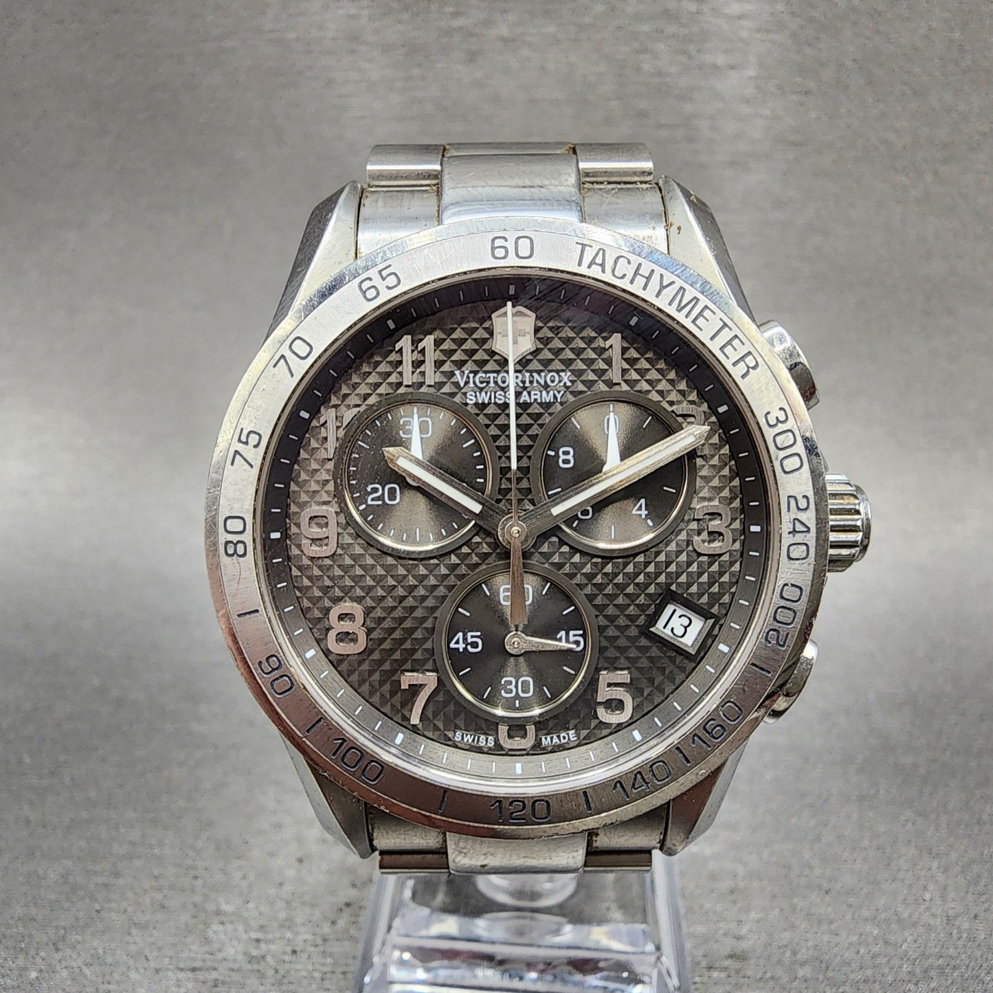 Victorinox Chrono Classic Watch Men 41mm Gray Dial Steel Date 241405 New Battery0