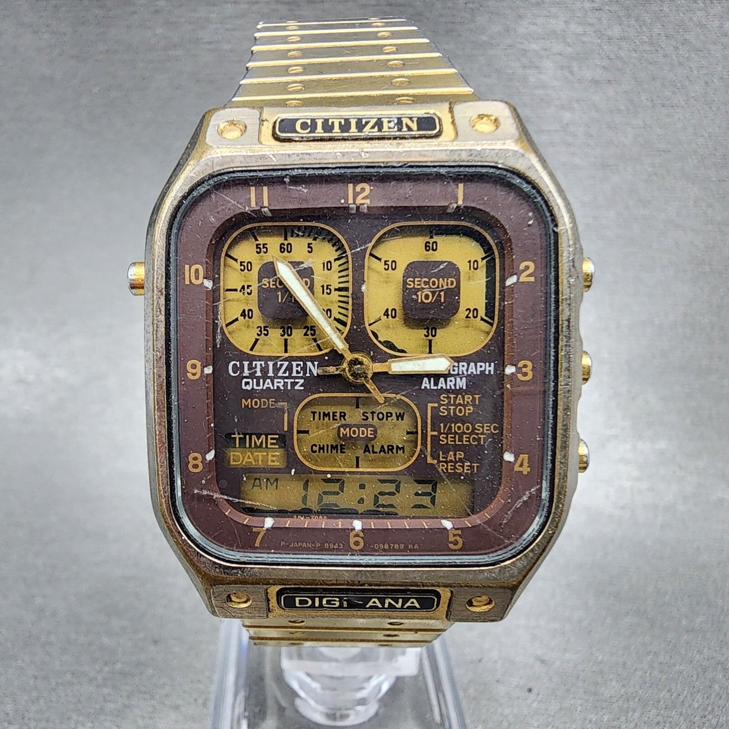 Citizen Robot Space Watch Men 33mm Analog Digital Gold Tone Rectangle READ!!! B10