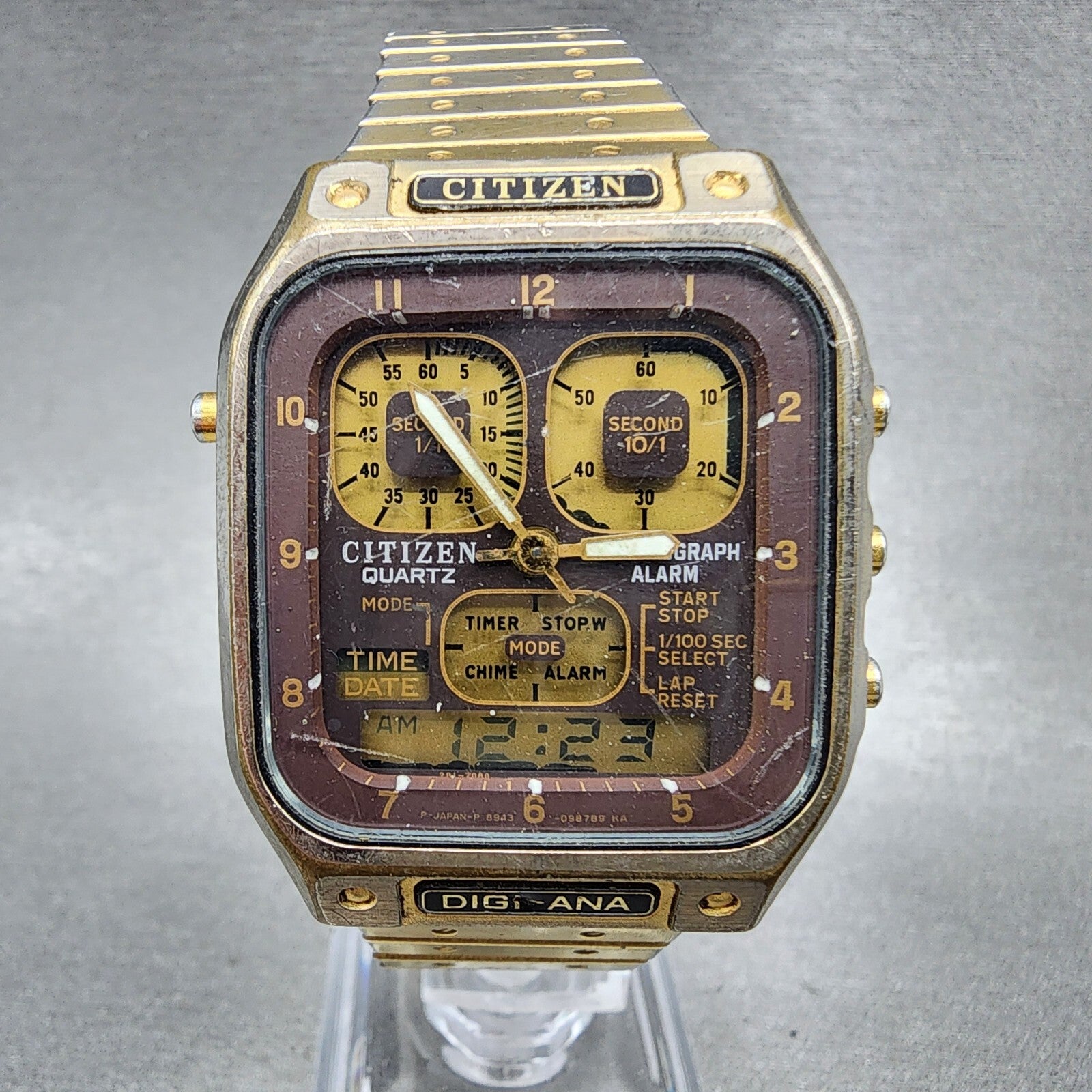 Citizen Robot Space Watch Men 33mm Analog Digital Gold Tone Rectangle READ!!! B10