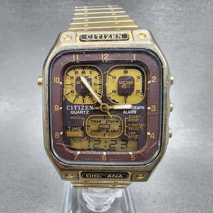 Citizen Robot Space Watch Men 33mm Analog Digital Gold Tone Rectangle READ!!! B10