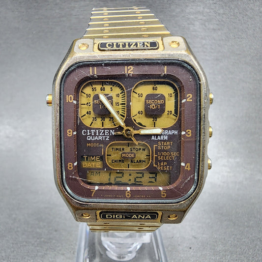 Citizen Robot Space Watch Men 33mm Analog Digital Gold Tone Rectangle READ!!! B10