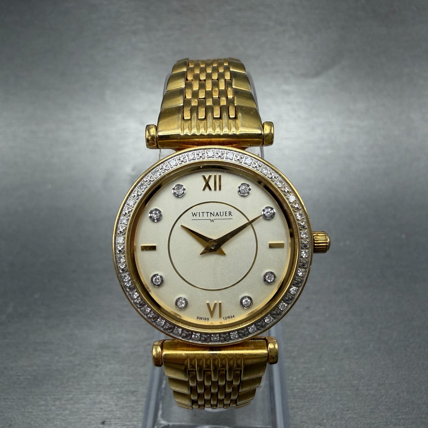 Wittnauer Stratford Watch Women 26mmChampange Dial Gold Diamond Markers New Batt0