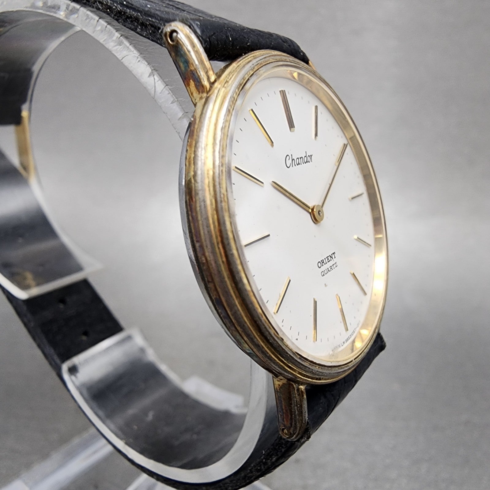 Orient Chandor Watch Men 32mm White Dial Gold Tone Round  New Battery3