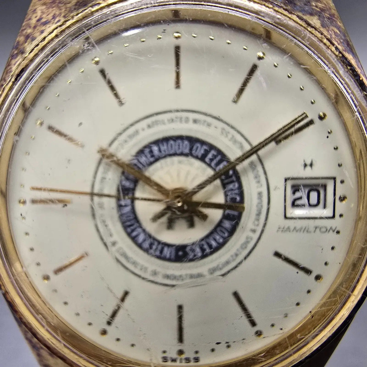 Hamilton Watch Men 34mm Champagne Dial Gold Round 905880 Electrica Workers PARTS2