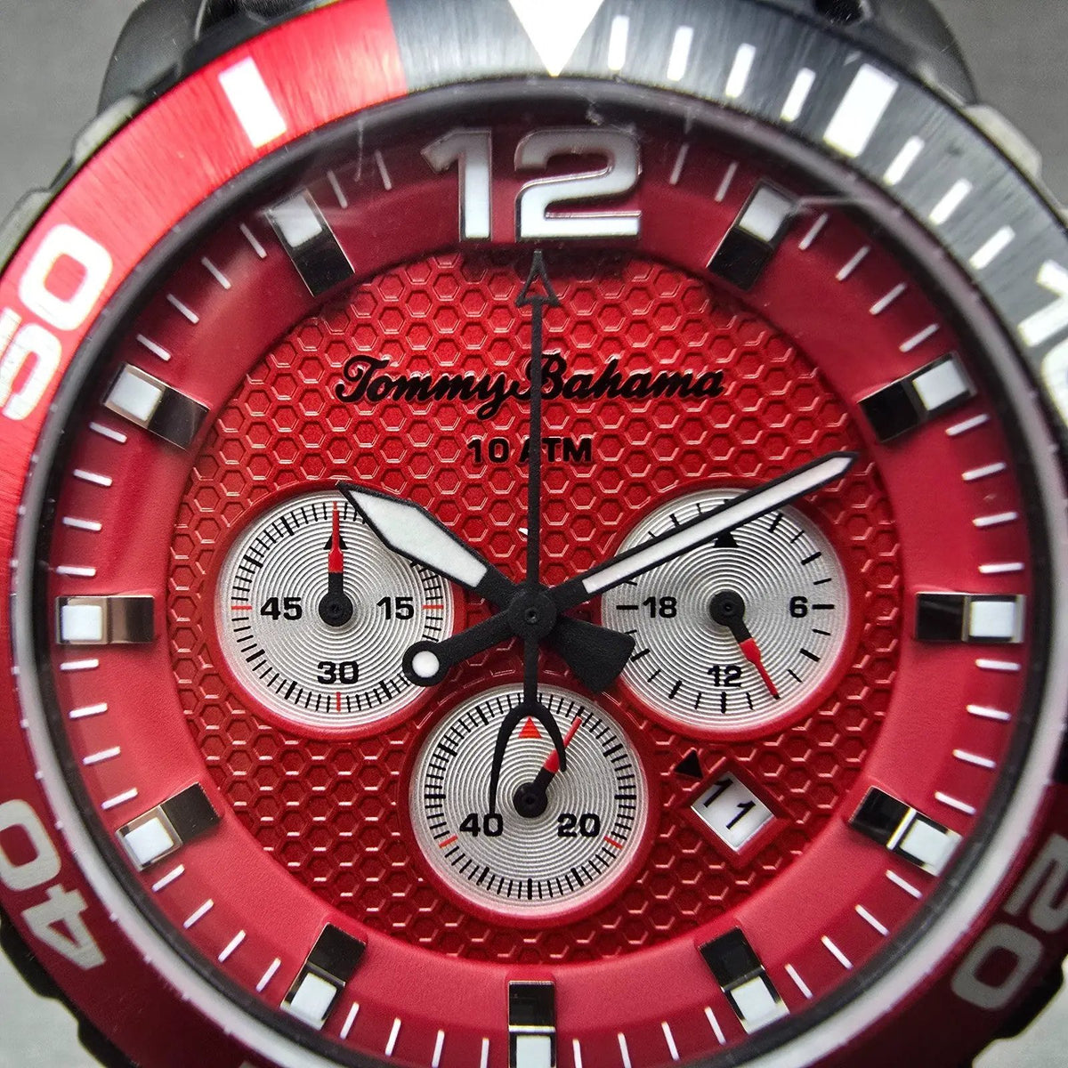 Tommy Bahama Atlantis Chronograph Watch Men 45mm Red Dial Black Tone Date NewBat1