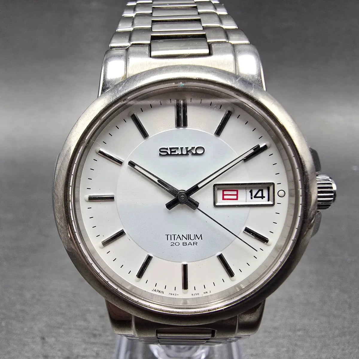 Seiko Watch Men 35mm White Dial Titanium Daydate Round 7N43-7B80 PARTS0