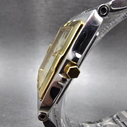 Citizen Eco-Drive Tank Watch Men 28mm White Dial Two Tone Rectangle E030 Works2