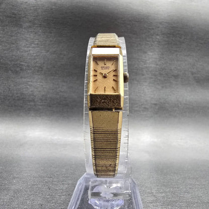 Seiko Watch Women 12mm Gold Dial Gold Tone Rectangle 1320-5049 New Battery 895