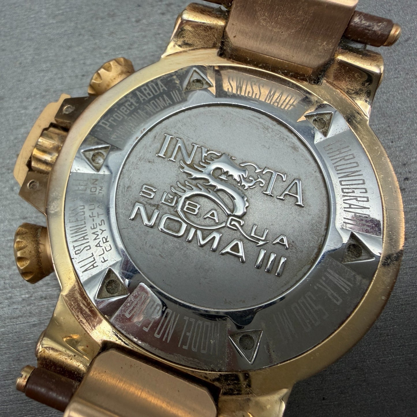 Invicta Sub Aqua Noma III Chrono Watch Men 50mm Brown Dial Rose Gold Date Newbat6