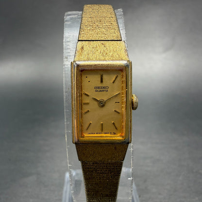 Seiko Tank Watch Women 12mm Champagne Dial Gold Tone 2e20-6479 New Battery VTG0