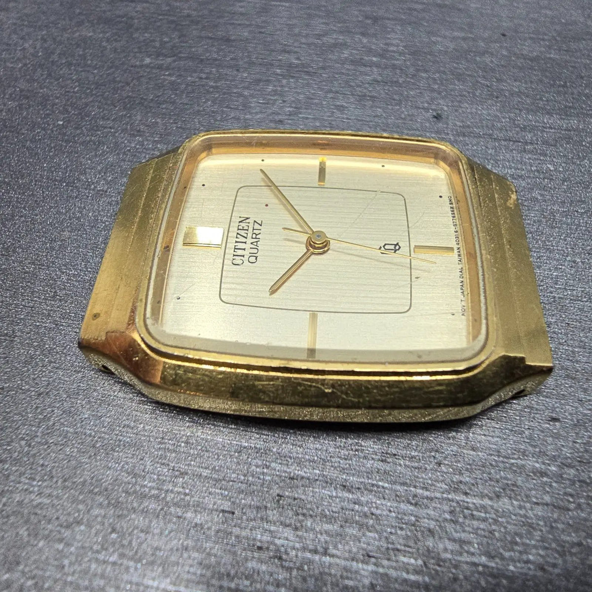 Citizen CQ Tank Watch Men 27mm Champagne Dial Gold Octagon 4031-893514 PARTS4