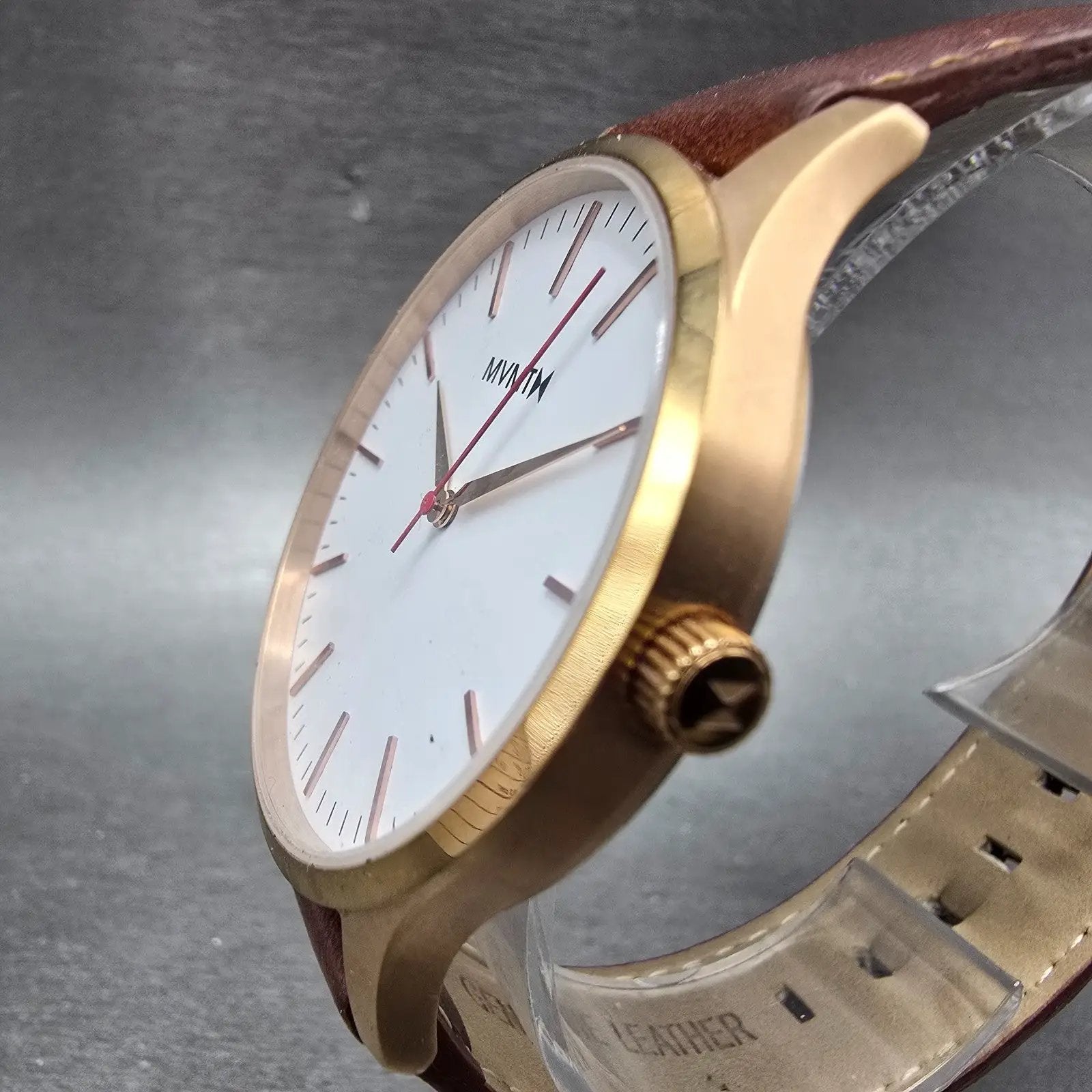 MVMT 40 Series Watch Men 40mm White Dial Rose Gold Tone Round Leather New batt2