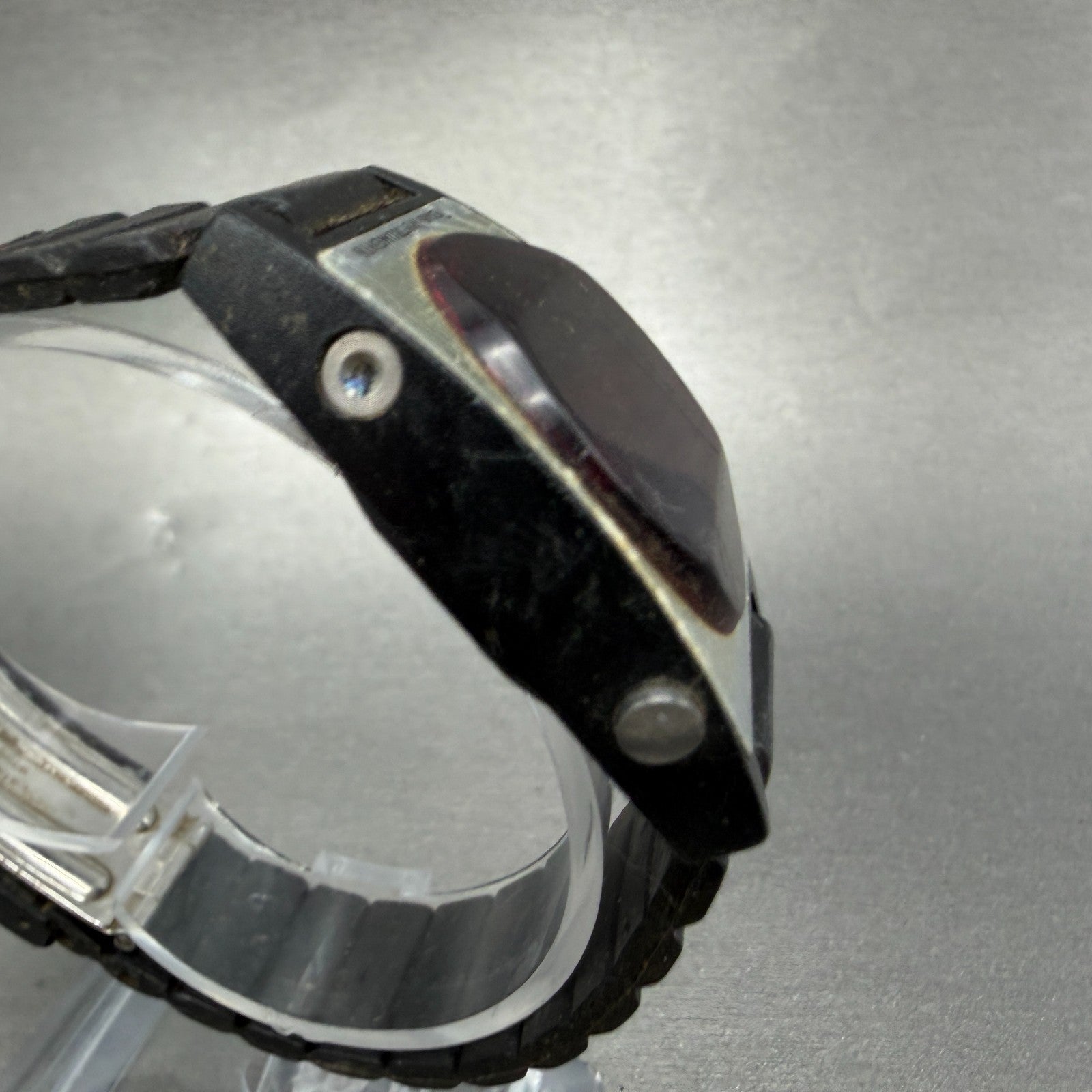 Texas Instruments Red Led Watch Men 31mm Black Silver Tone Round NO BACK PARTS4