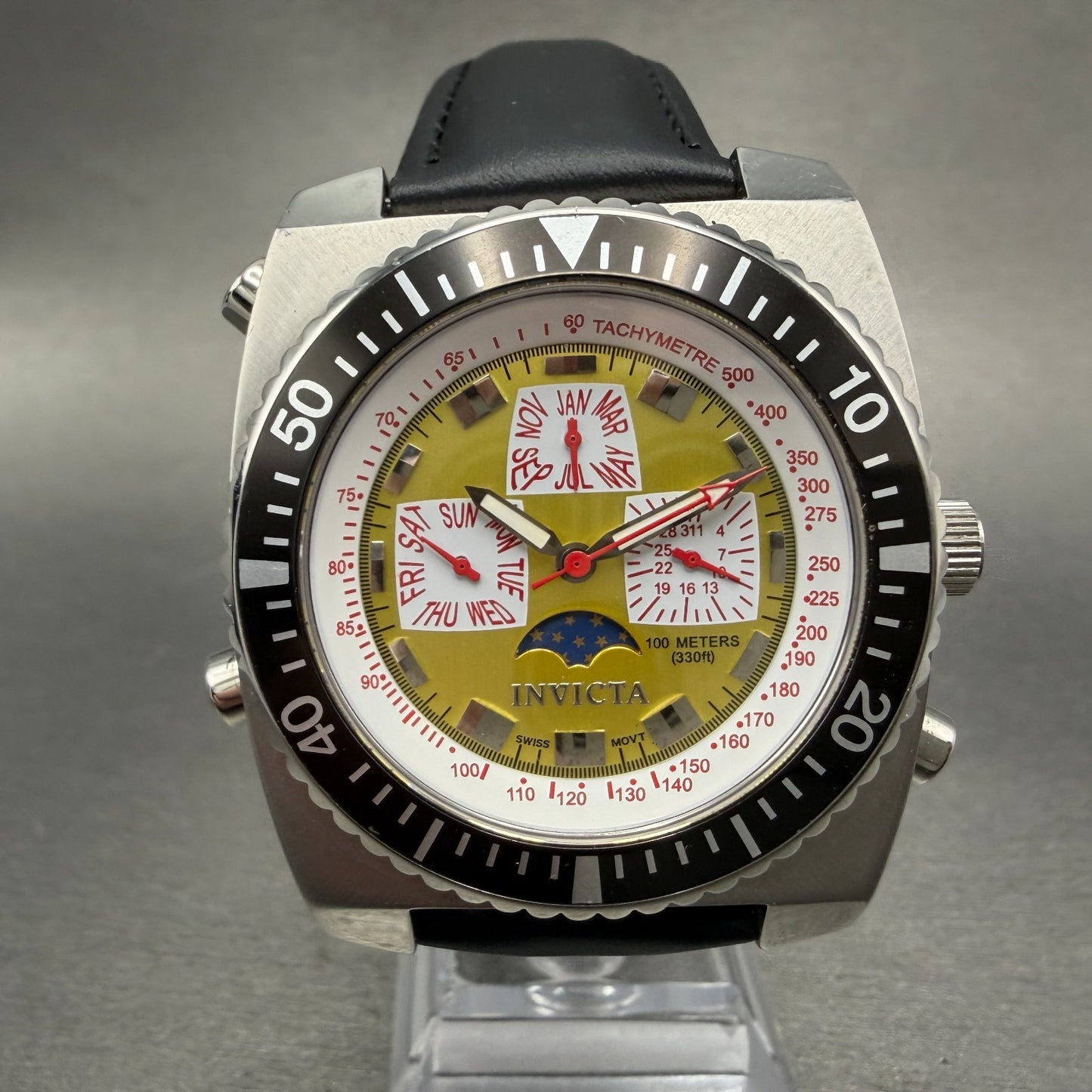 Invicta Triple Calendar Moonphase Watch Men 41mm Yellow Dial Steel 2989 Newbatt0