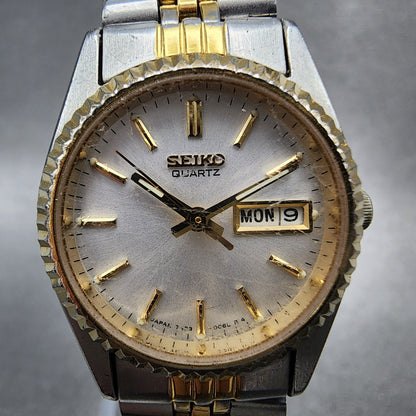 Seiko Watch Women 24mm White Dial Two Tone Daydate Round 7N830049 New Battery N1