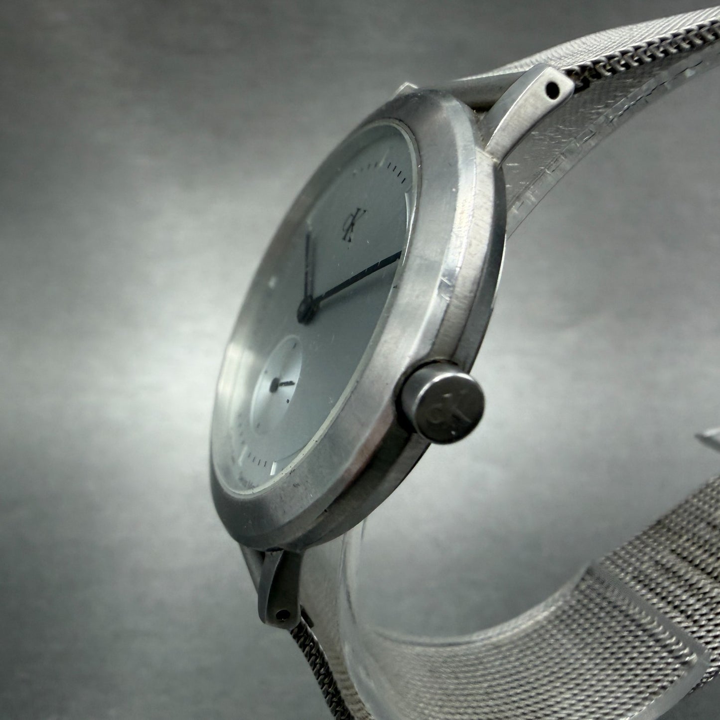 Calvin Klein Watch Men 35mm Silver Dial Steel Round K3311 Mesh Band New Battery2