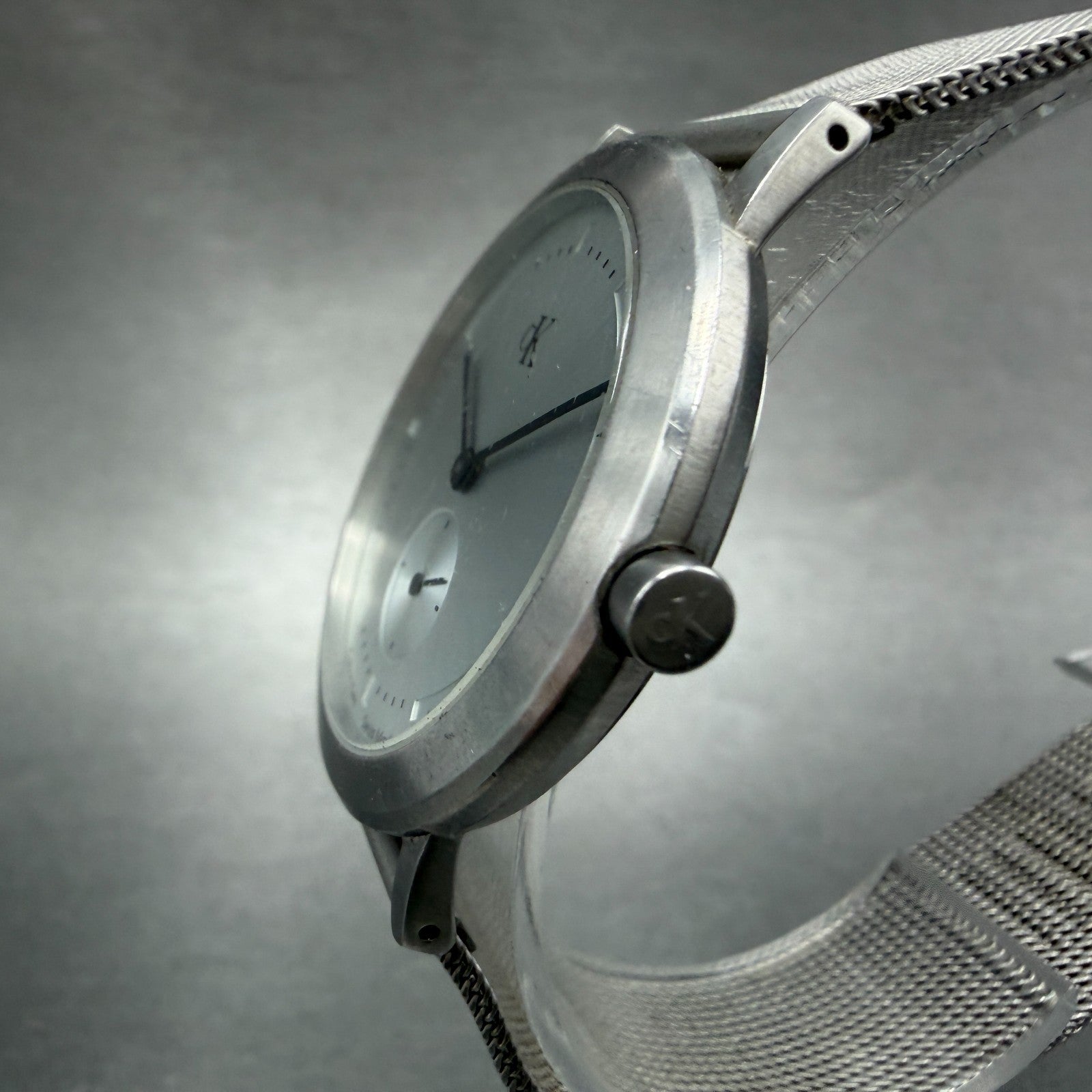Calvin Klein Watch Men 35mm Silver Dial Steel Round K3311 Mesh Band New Battery2