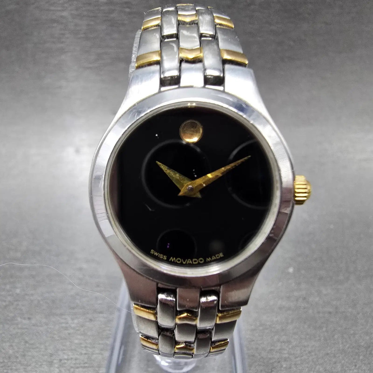 Movado Museum Watch Women 24mm Black Dial Two Tone Round 81-E4-1832 New Batt 560