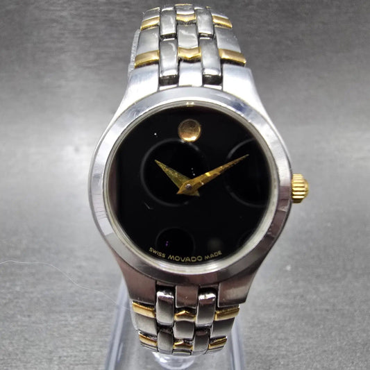 Movado Museum Watch Women 24mm Black Dial Two Tone Round 81-E4-1832 New Batt 560