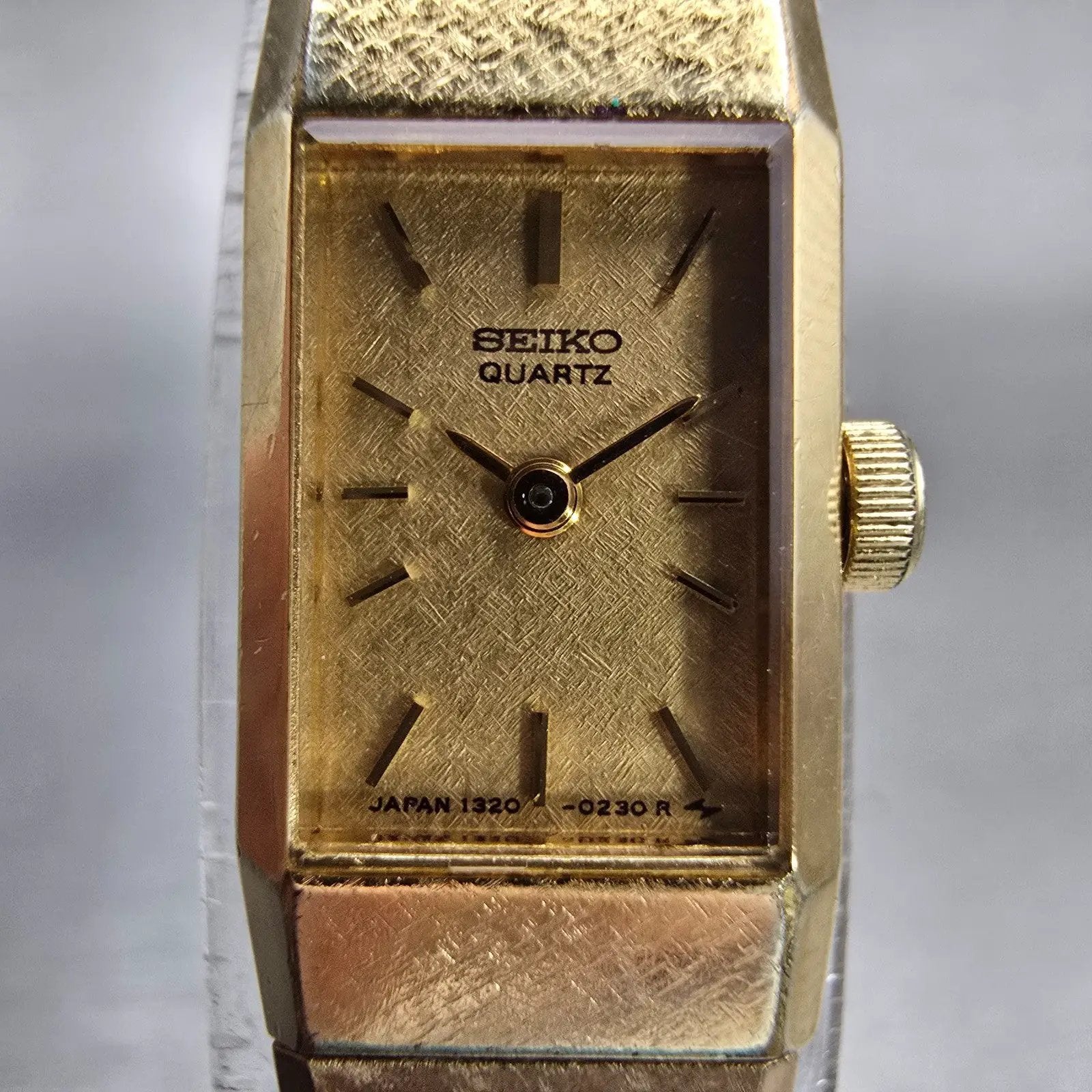 Seiko Watch Women 12mm Gold Dial Gold Tone Rectangle 1320-5040 New Battery VTG1