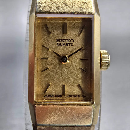 Seiko Watch Women 12mm Gold Dial Gold Tone Rectangle 1320-5040 New Battery VTG1
