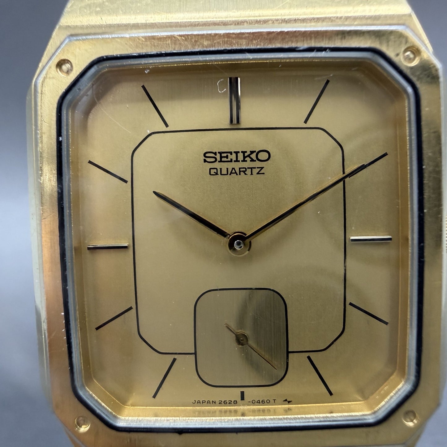 Seiko Tank Watch 30mm Champagne Dial Gold Tone Rectangle 2628-5109 New Battery1