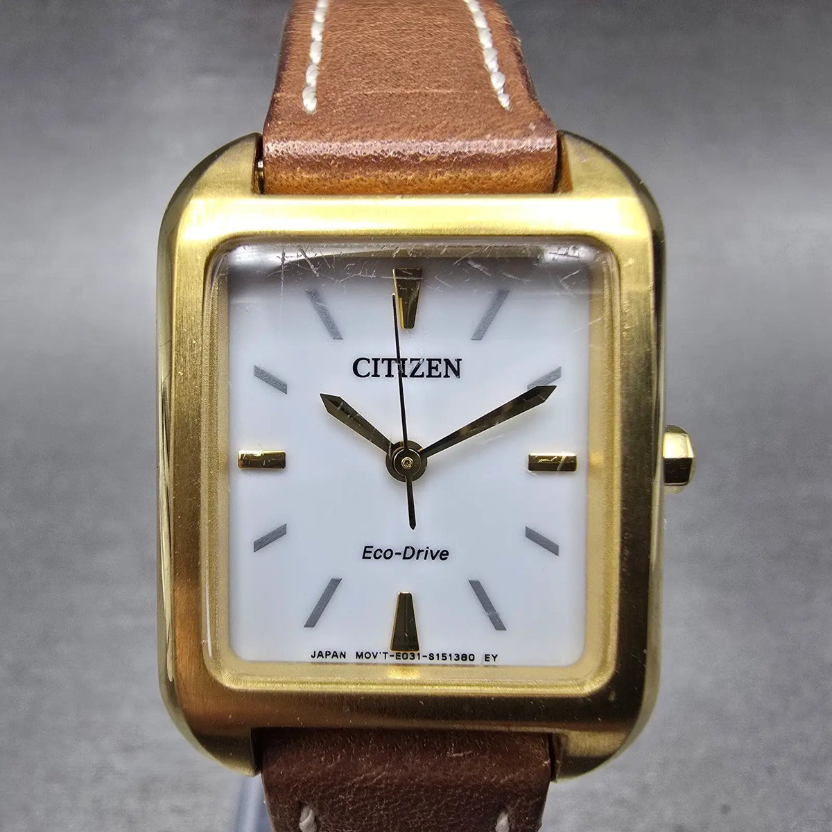 Citizen Eco-Drive Tank Watch Women 23mm White Dial  Gold Rectangle EM0492-02A0