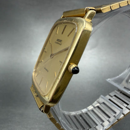 Seiko Lassale Tank Watch Men 26mm Champagne Dial Gold Tone 6020-5909 New Battery2