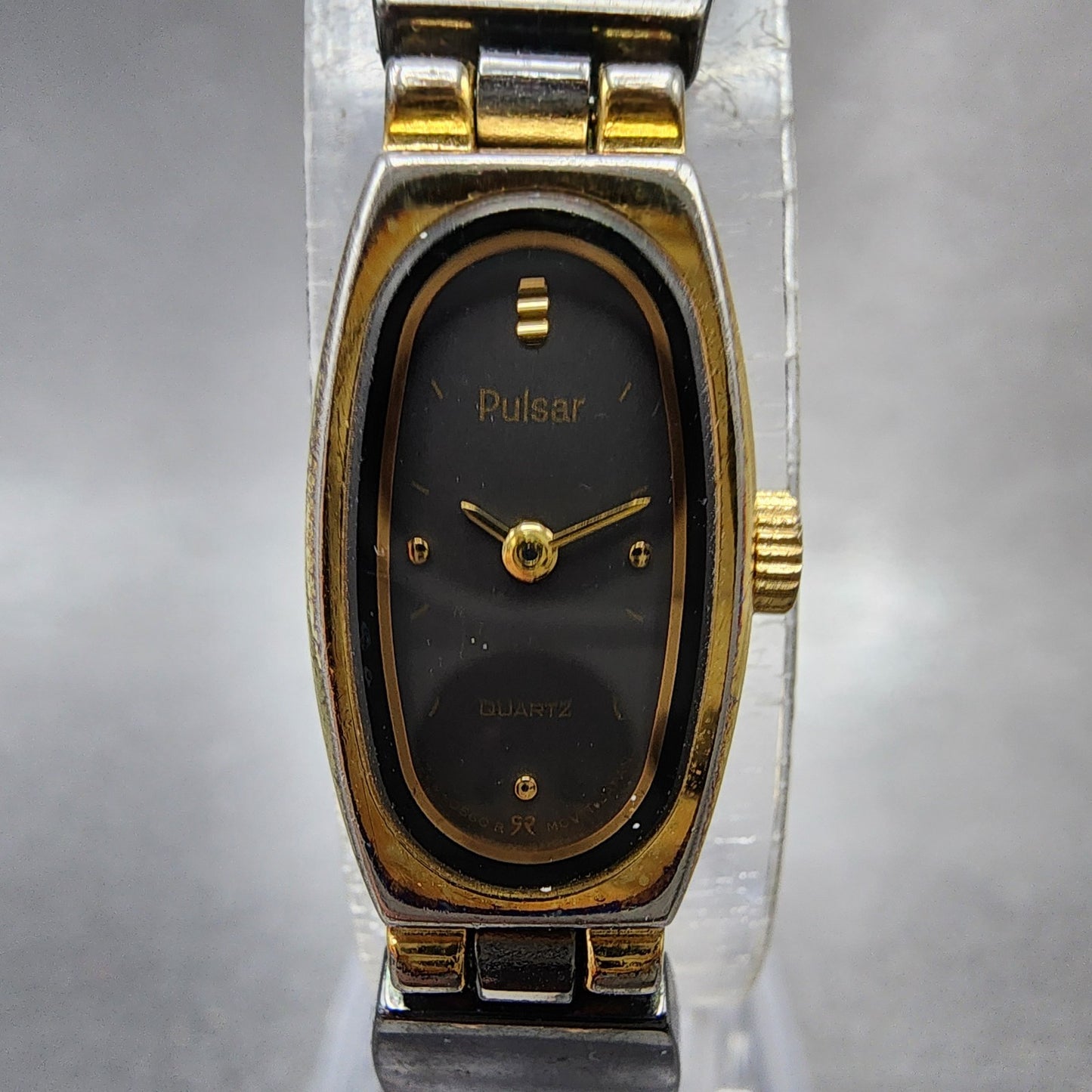 Seiko Pulsar Watch Women 12mm Black Dial Black & Gold Tone V2205460 New Battery1