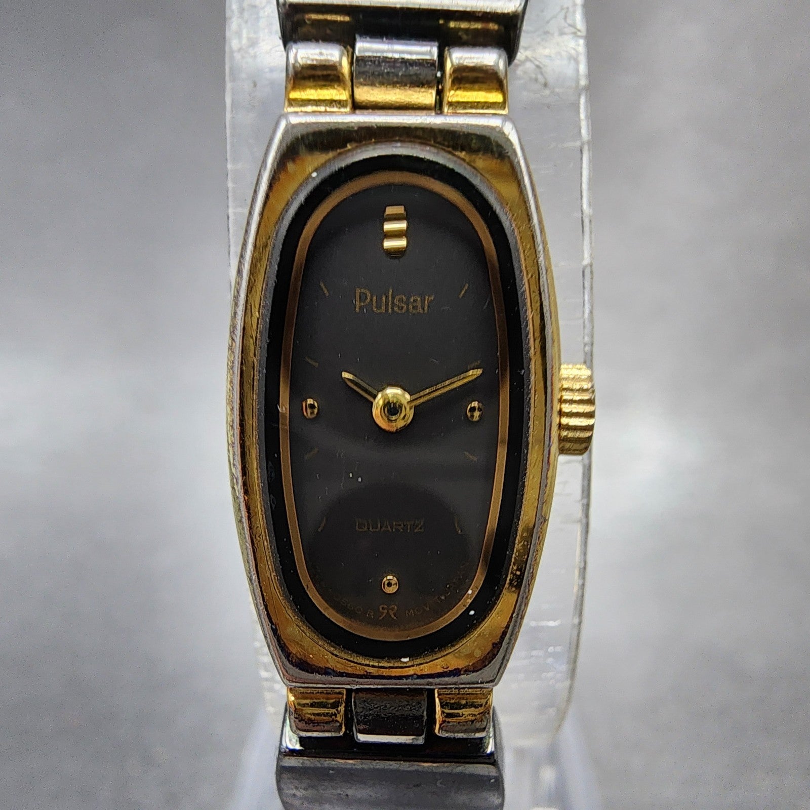 Seiko Pulsar Watch Women 12mm Black Dial Black & Gold Tone V2205460 New Battery1