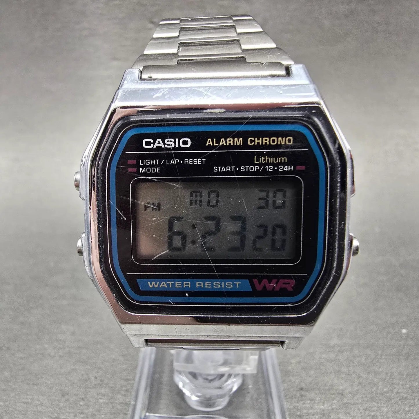 Casio Digital Alarm Chronograph Watch Men 33mm Silver Dial A158W New Battery EVF0