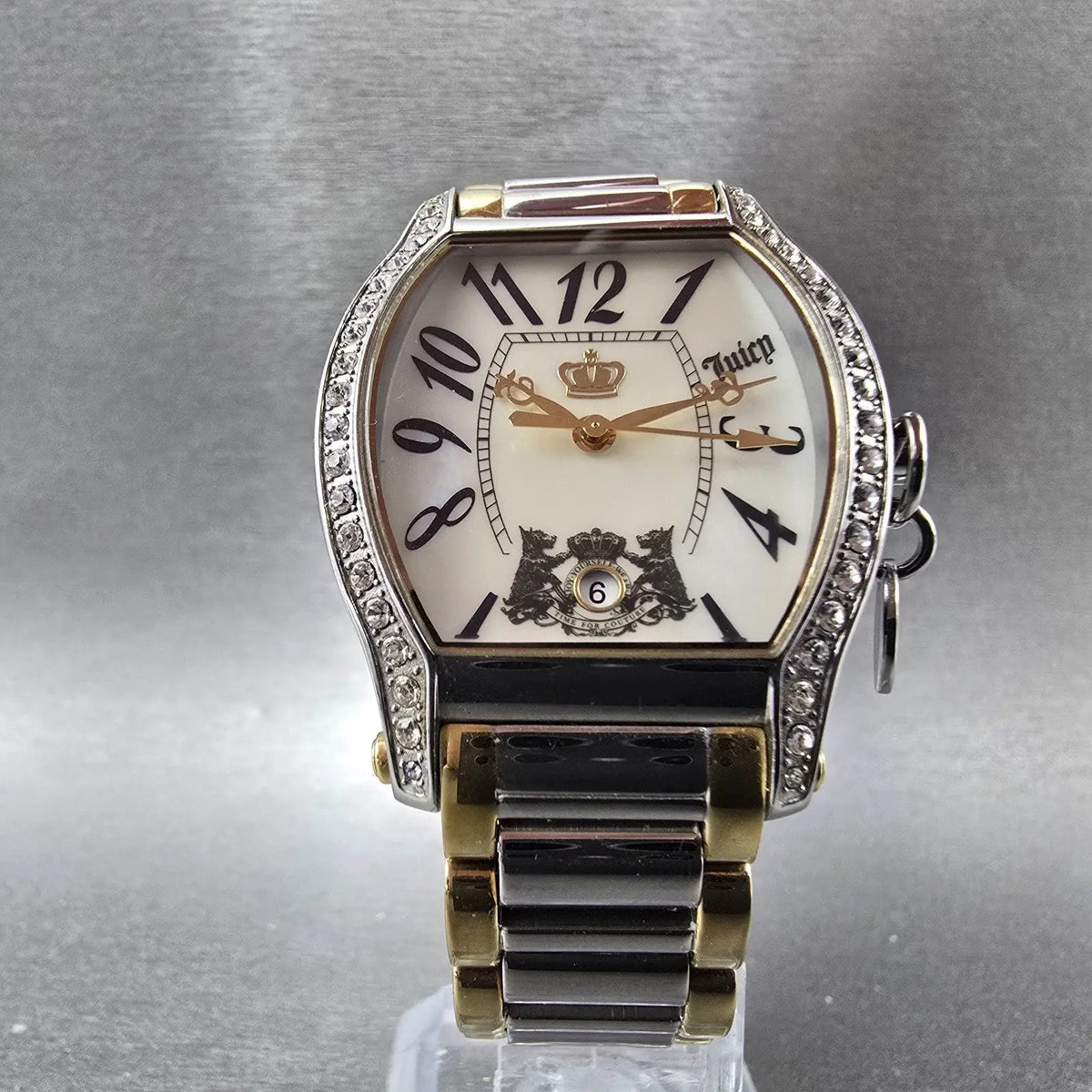 Juicy Couture Dalton Watch Women 32mm MOP Dial Two Tone Date Crystal Bezel Works6