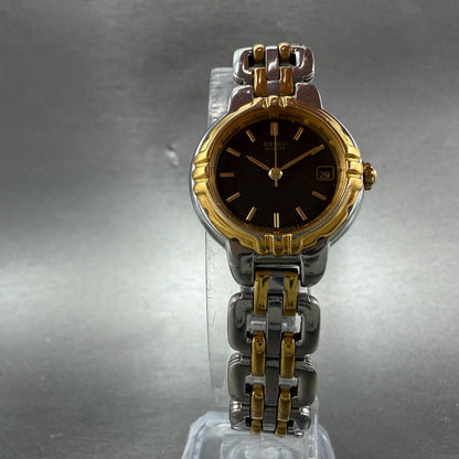 Seiko Watch Women 25mm Black Dial Two Tone Date Round 7N82-6C20 New Battery ABC5