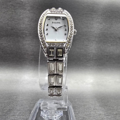 Bulova Watch Women 19mm MOP Dial Silver Tone Gemmed Oval 96T26 New Battery5
