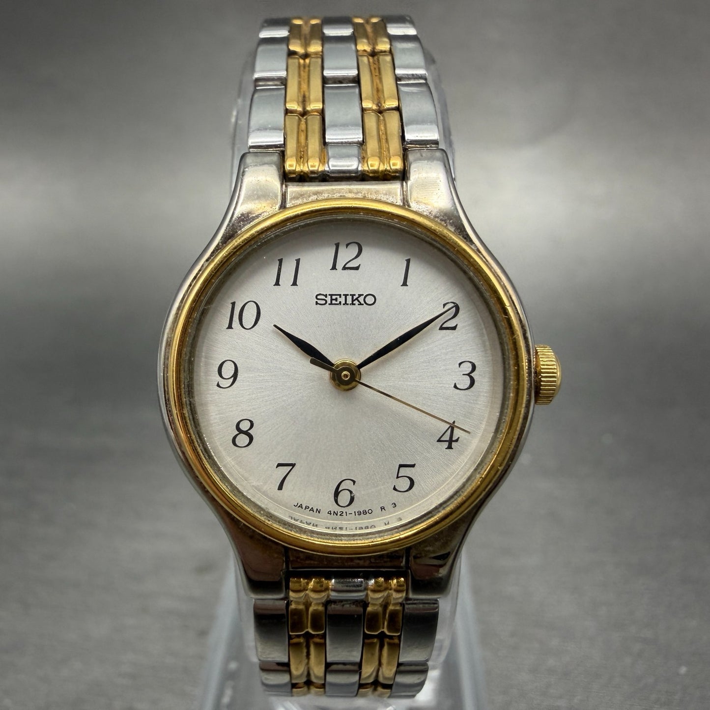 Seiko Watch Women 22mm Silver Dial Two Tone Round 4N21-0960 New Battery Vintage0