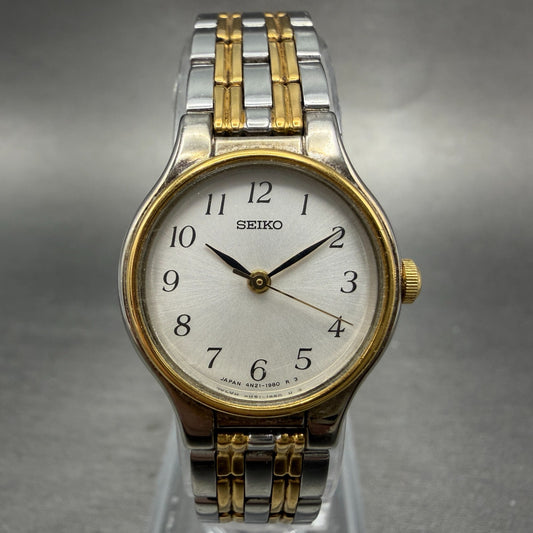Seiko Watch Women 22mm Silver Dial Two Tone Round 4N21-0960 New Battery Vintage0
