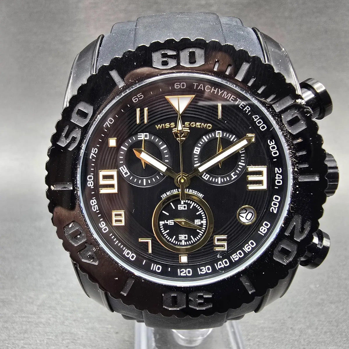 Swiss Legend Commander Chronograph Watch Men 46mm Black Daydate New Battery0
