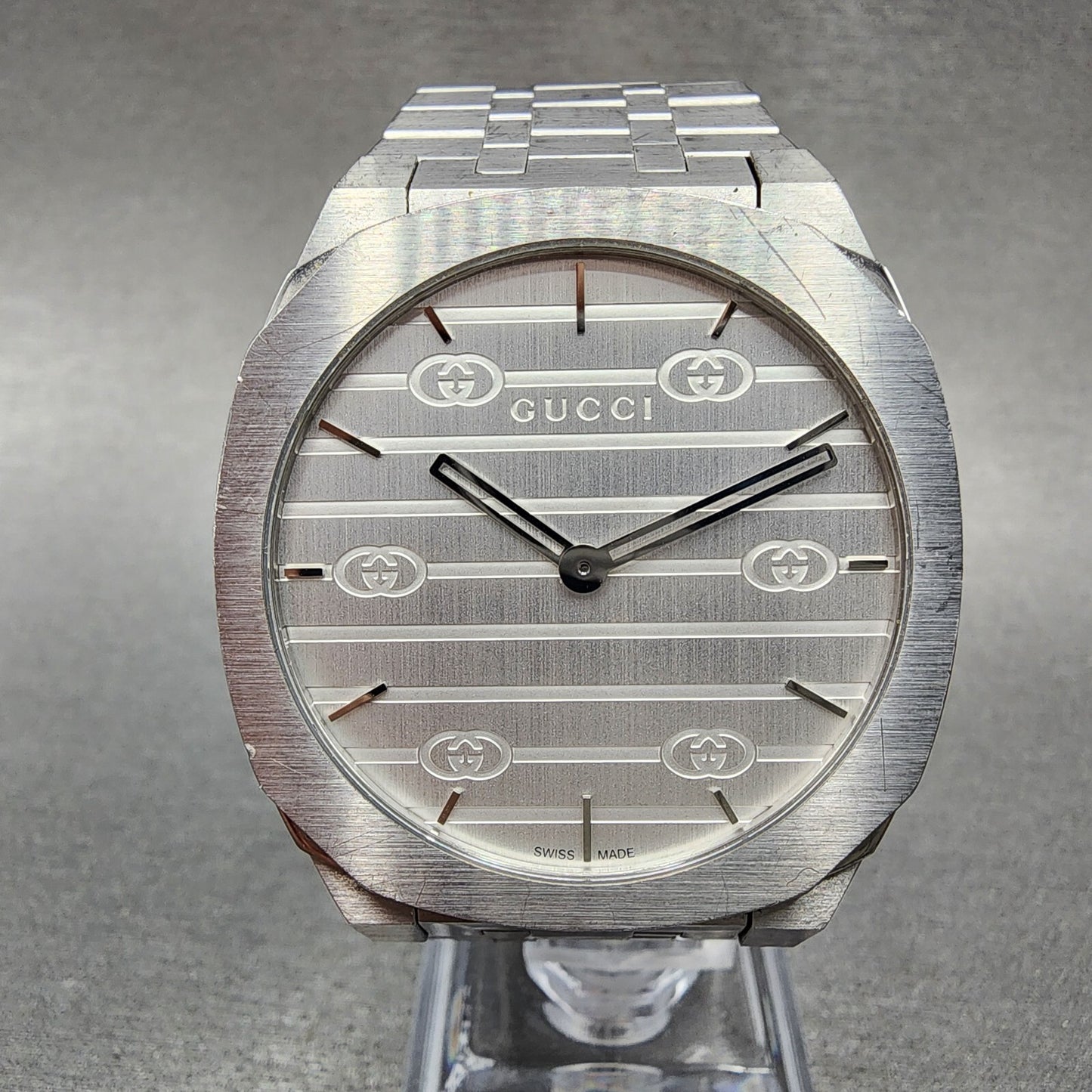 Gucci 25H Watch Men 38mm Silver Dial Silver Tone YA163402 New Battery0