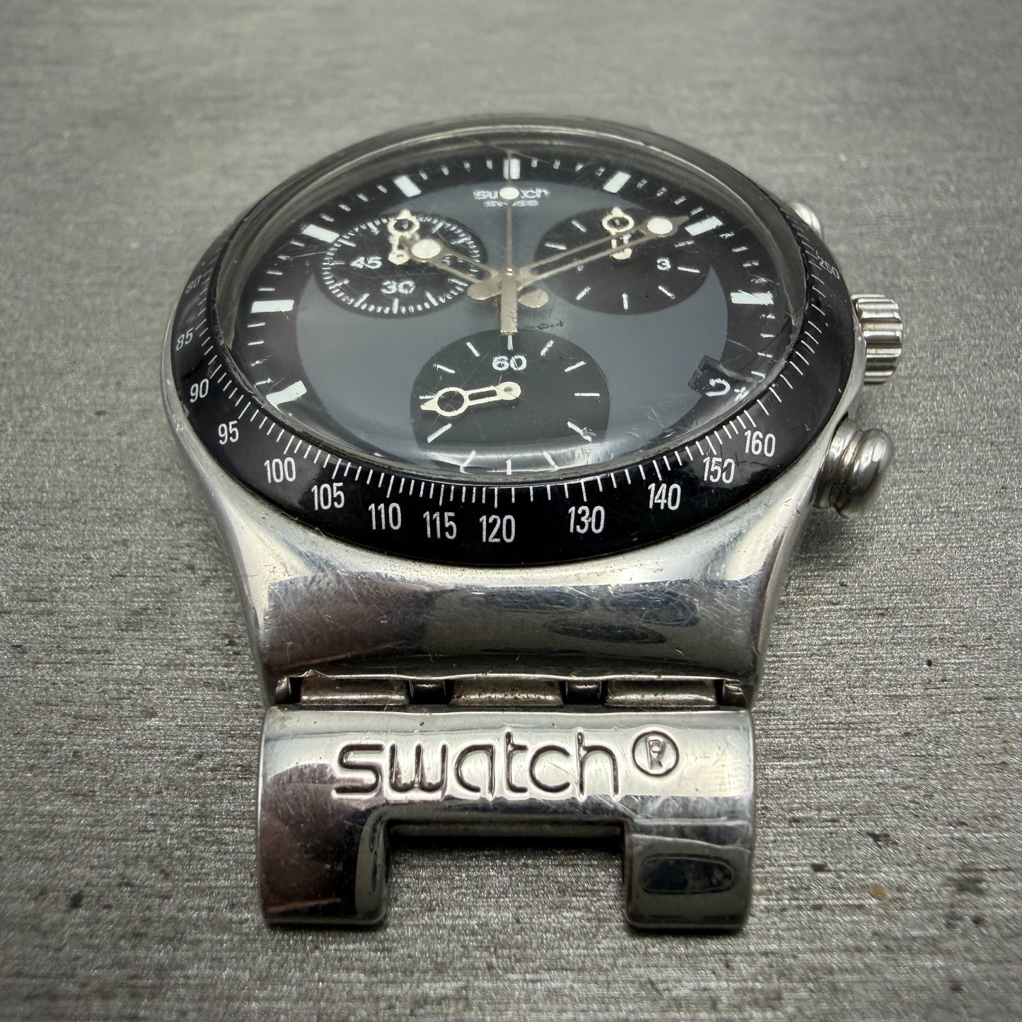 Swatch Irony Chrono Windfall Watch Men 40mm Black Dial Silver Tone New BatteryAB2