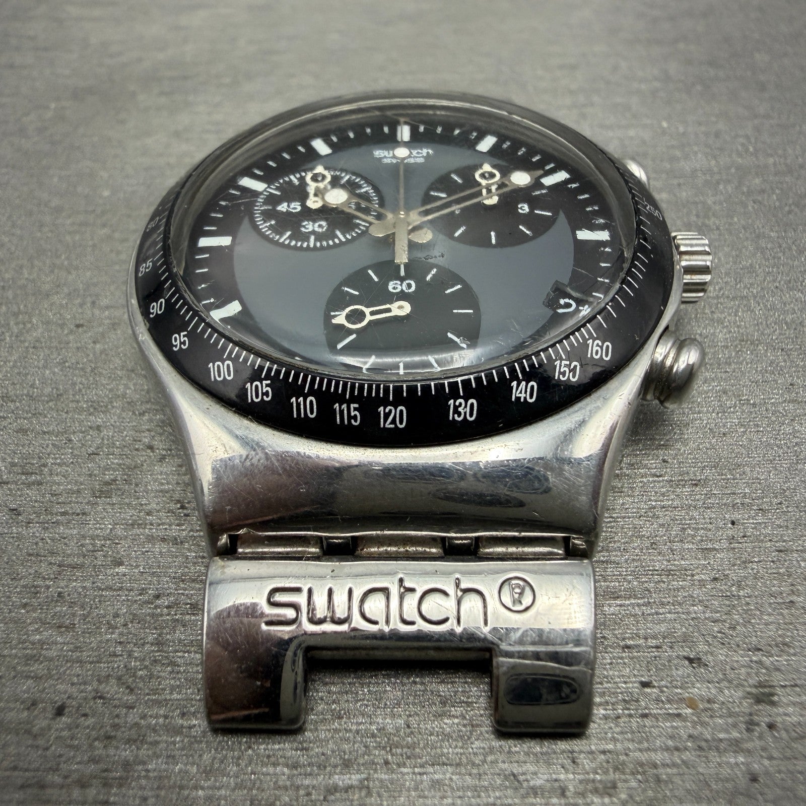 Swatch Irony Chrono Windfall Watch Men 40mm Black Dial Silver Tone New BatteryAB2