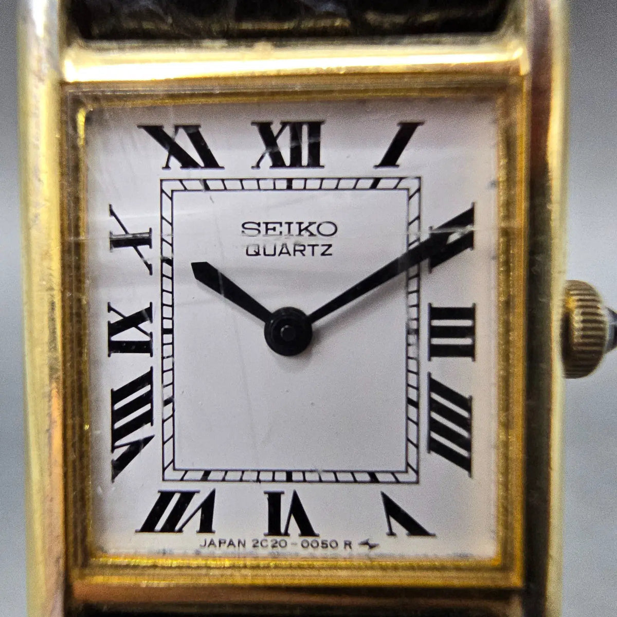 Seiko Tank Watch Women 17mm White Dial Gold Tone Rectangle 2C20-5019 New Batt 891