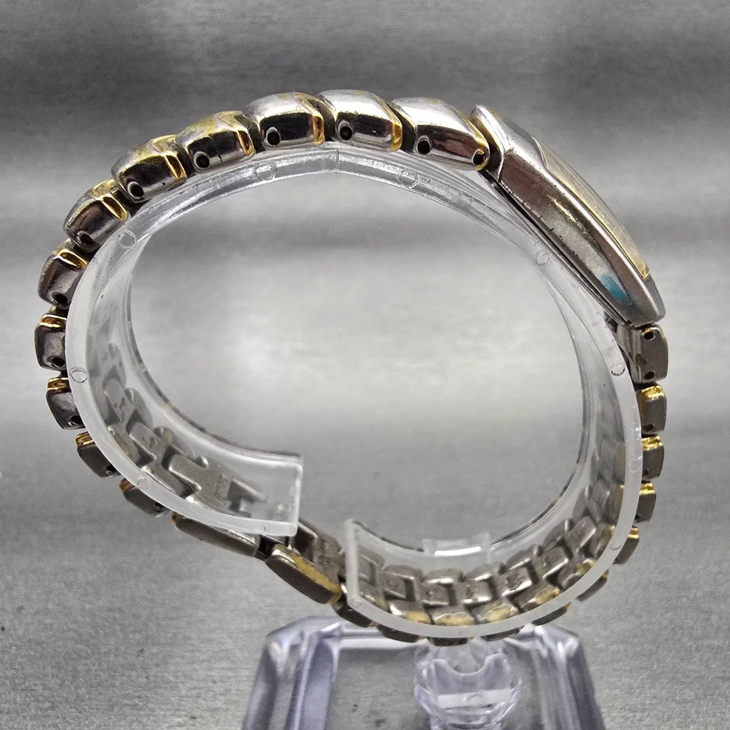 Seiko Watch Women 15mm White Dial Two Tone Rectangle 1F20-6H49 New Battery VTG8